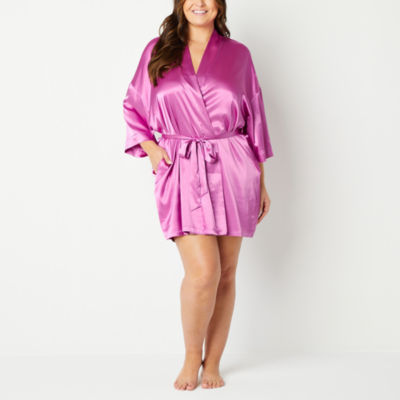 Ambrielle Womens Plus Satin 3/4 Sleeve Short Length Robe