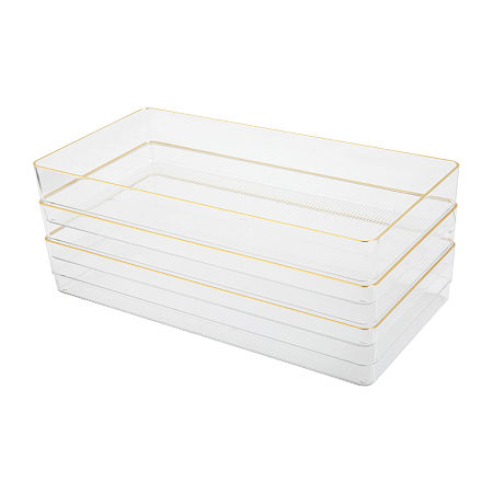 Martha Stewart 3 Pack 12X6 Organizers, One Size, Clear Gold Trim