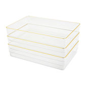 Martha Stewart Grady Stackable Plastic Storage Boxes with Lids 2 12 H x 11  W x 4 D ClearWhite Set Of 3 Boxes - Office Depot