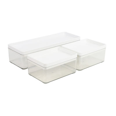 Martha Stewart 3 Pack Clear Bins With White PET Lids