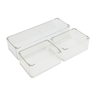 Martha Stewart 3 Pack Clear Bins With White MDF Lids