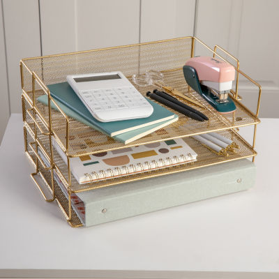 Martha Stewart Gold 3 Tier Desk Letter Tray