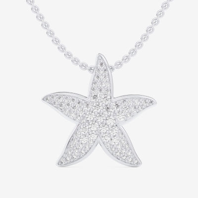 Starfish (G-H / Si1-Si2) Womens 1/2 CT. T.W. Lab Grown White Diamond 10K White Gold Star Pendant Necklace