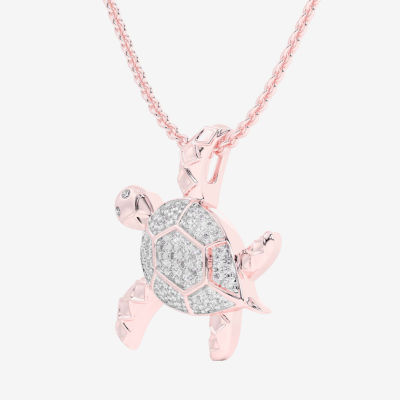 Turtle (G-H / Si1-Si2) Womens 1/3 CT. T.W. Lab Grown White Diamond 10K Rose Gold Pendant Necklace