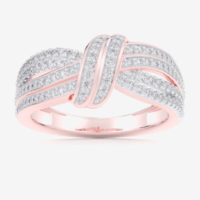 (G-H / Si1-Si2) Womens 3/8 CT. T.W. Lab Grown White Diamond 10K Rose Gold Bypass  Cocktail Ring