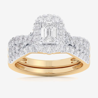 G-H / Si1-Si2) Womens / CT. T.W. Lab Grown White Diamond 10K Gold Side Stone Halo Bridal Set