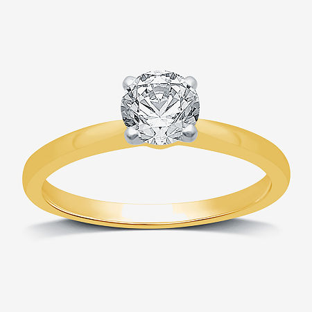 (G / SI2) Womens 3/4 CT. Lab-Grown White Diamond 10K Gold or 14K Gold Round Solitaire Engagement Ring, 6, Yellow