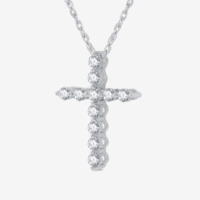 Womens 1 1/ CT. T.W. Lab Grown White Diamond Sterling Silver Cross Pendant Necklaces