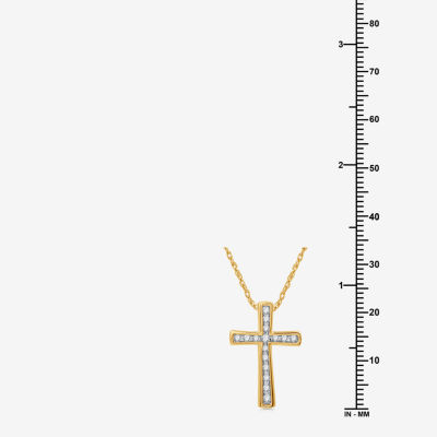 Womens 1 CT. T.W. Lab Grown White Diamond 14K Gold Over Silver Sterling Silver Cross Pendant Necklace