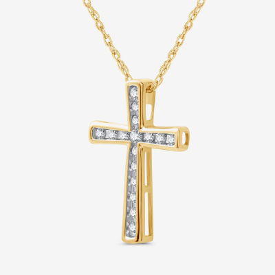 Womens 1 CT. T.W. Lab Grown White Diamond 14K Gold Over Silver Sterling Silver Cross Pendant Necklace