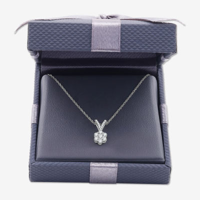 Womens 1/4 CT. T.W. Lab Grown White Diamond Sterling Silver Flower Pendant Necklaces