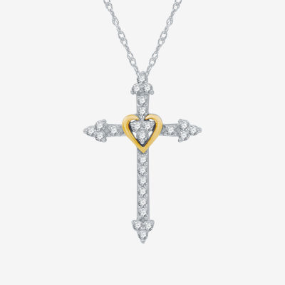 Womens 1/4 CT. T.W. Lab Grown White Diamond 14K Gold Over Silver Sterling Silver Cross Pendant Necklace