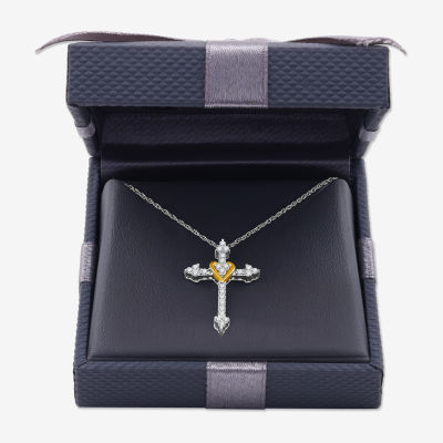 Womens 1/4 CT. T.W. Lab Grown White Diamond 14K Gold Over Silver Sterling Silver Cross Pendant Necklace