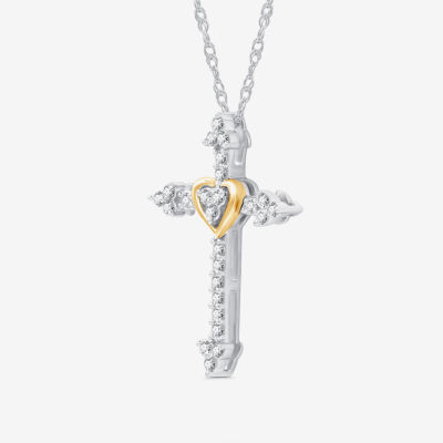 Womens 1/4 CT. T.W. Lab Grown White Diamond 14K Gold Over Silver Sterling Silver Cross Pendant Necklace