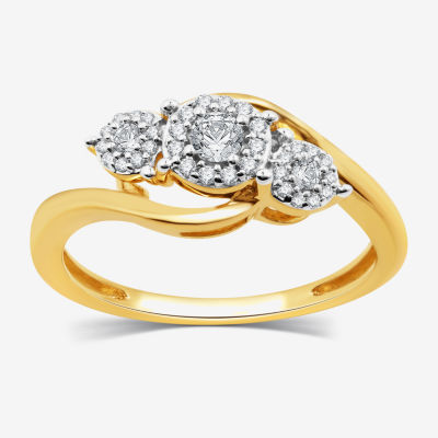 Womens 1/4 CT. T.W. Lab Grown White Diamond 14K Gold Over Silver Sterling 3-Stone Cocktail Ring