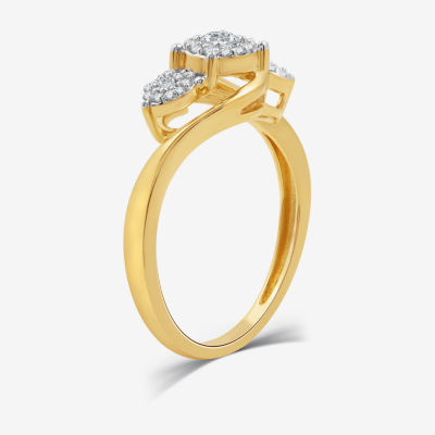 Womens 1/4 CT. T.W. Lab Grown White Diamond 14K Gold Over Silver Sterling Silver 3-Stone Cocktail Ring