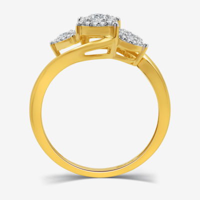 Womens 1/4 CT. T.W. Lab Grown White Diamond 14K Gold Over Silver Sterling 3-Stone Cocktail Ring