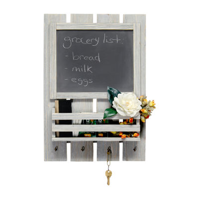 All the Rages Elegant Designs Chalkboard Sign With Key Holder & Mail Storage Wall Shelf