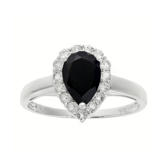 Pear-Shaped Genuine Black Onyx and White Topaz Ring, Color: Black ...