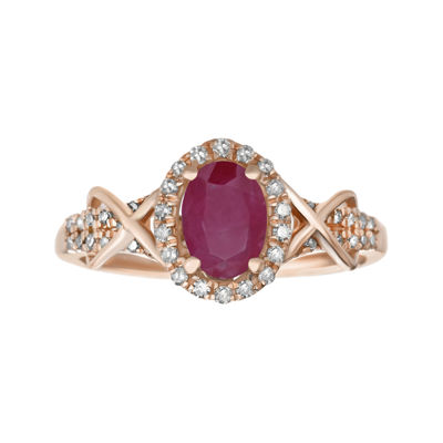 1/4 CT. T.W. Diamond and Lead Glass-Filled Ruby 10K Rose Gold Ring