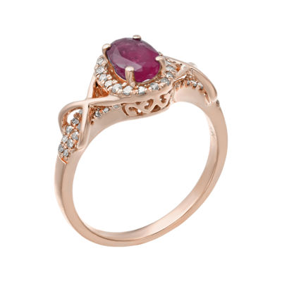 1/4 CT. T.W. Diamond and Lead Glass-Filled Ruby 10K Rose Gold Ring
