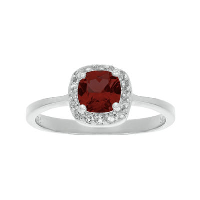 Cushion-Cut Genuine Garnet and White Topaz Sterling Silver Ring