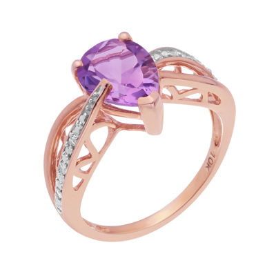 Genuine Amethyst and Diamond-Accent 10K Rose Gold Ring