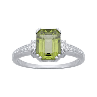 Genuine Peridot and Diamond-Accent 10K White Gold Ring