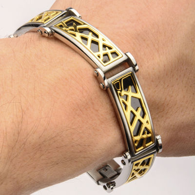 Mens Tri-Tone Stainless Steel Crown of Thorns Bracelet