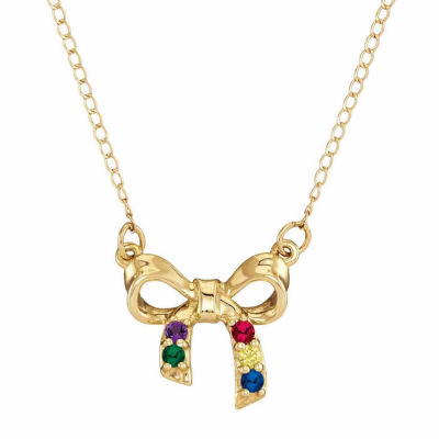 Personalized Genuine Birthstone Bow Pendant Necklace