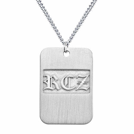 Personalized Initial Brushed Monogram Dog Tag Pendant Necklace, One Size, White