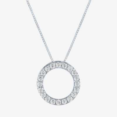 Womens 1/6 CT. T.W. Lab Grown White Diamond 10K White Gold Circle Pendant Necklace