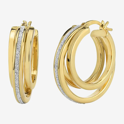 Gold Plated Sterling Silver 25mm Glitter Double Hoop Earrings