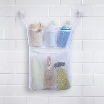 Home Basics Wide Plastic Bath Caddy with Suction Cups, Clear