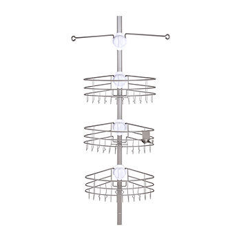 Kenney Home Pole Caddy, White, Spring Tension, 4-Tier