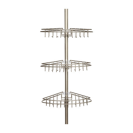 Kenney 3-Tier Spring Tension Corner Pole Shower Caddy, One Size, Silver