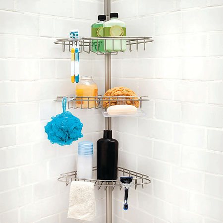 Kenney 3-Tier Spring Tension Corner Pole Shower Caddy, One Size, Silver