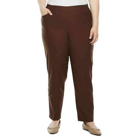 Alfred Dunner Classics Womens Plus Slim Pull-On Pants, 20w Short, Brown