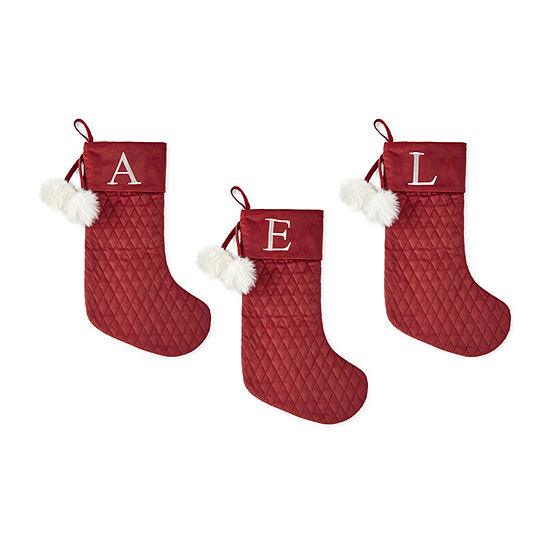 North Pole Trading Co. Yuletide Wonder Red Quilted Velvet Monogram Christmas Stocking Collection