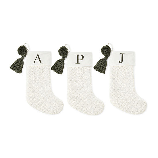 North Pole Trading Co. Oslo Ivory Knit Monogram Christmas Stocking Collection