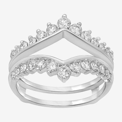 Womens 1 CT. T.W. Natural White Diamond 14K White Gold Wedding Ring Guard