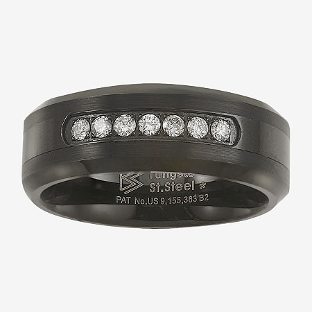 Mens 8MM 1/5 CT. Natural White Diamond Tungsten Wedding Band, 8 1/2