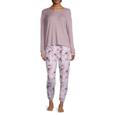 Ambrielle Womens Crew Neck Long Sleeve 2pc. Pant Pajama Set JCPenney