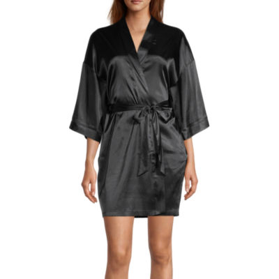 Ambrielle Womens 3/4 Sleeve Short Length Satin Robe