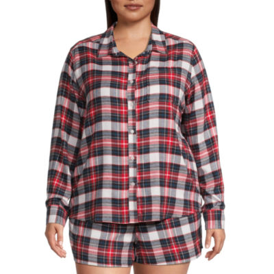 Arizona Body Womens Juniors Flannel Long Sleeve Pajama Top