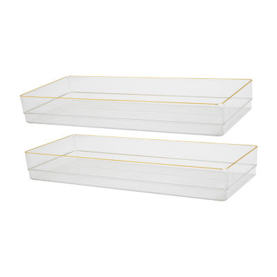 Martha Stewart Kerry Plastic Stackable Office Desk Drawer Organizers, 12 x 3, 6 Pack, with Gold Trim