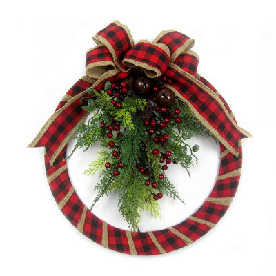 Kurt Adler Plaid Fabric Indoor Christmas Wreath