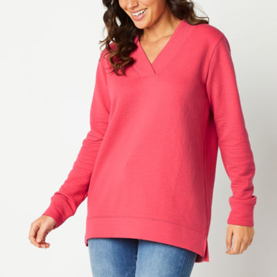 St. John's Bay Womens V Neck Long Sleeve Tunic Top, Color Claret Red