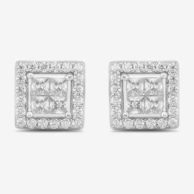 1 CT. T.W. Mined White Diamond 10K White Gold 9.2mm Square Stud Earrings