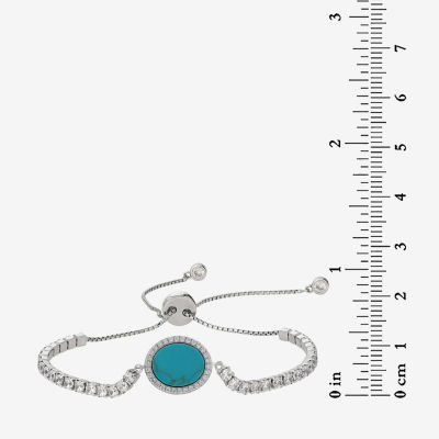Womens Simulated Turquoise Sterling Silver Bolo Bracelet